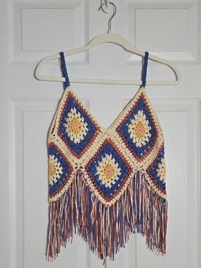 Miracle Crochet Tank Top in Cream, Blue and Rust